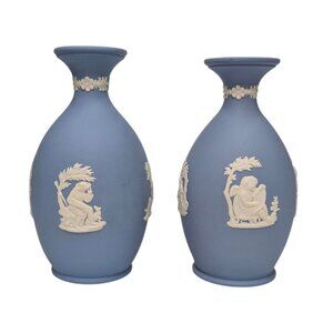 Vtg Wedgewood Jasperware Vase LOT OF 2 Blue Neoclassical Raised Relief Design